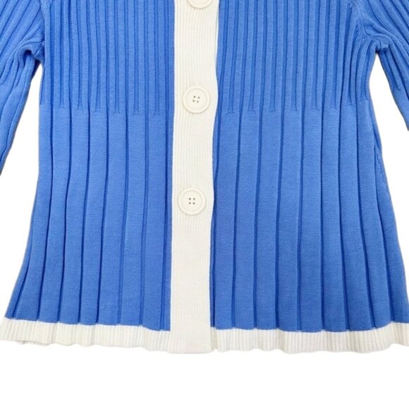 Covington Sky Blue White Ribbed Button Cardigan Sweater M Retro Statement Knit - Picture 4 of 10